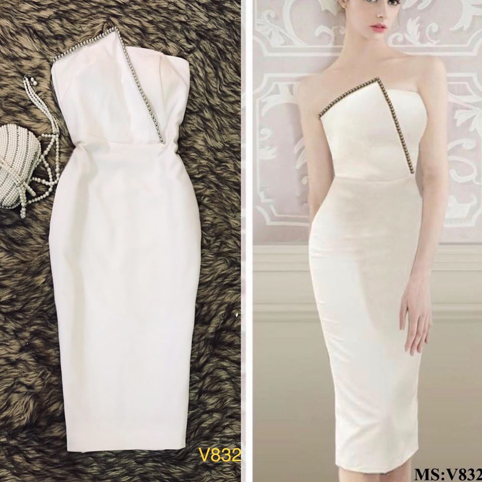 Váy trắng body hoa nổi eo V1267 cao cấp - Thời Trang Tadi
