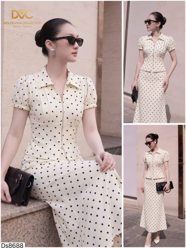 Bộ Trang Phục Chấm Bi  Peplum Cổ Điển - DS8688