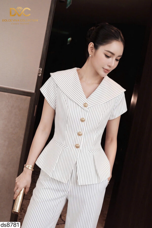 Bộ CÔNG SỞ Sọc Kẻ Sailor Peplum Cổ Điển - DS8781