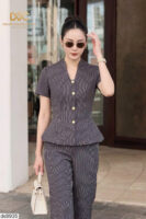 Bộ Trang Phục Sọc Kẻ Notch Neck Peplum Đẳng Cấp - DS8935