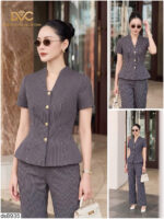 Bộ Trang Phục Sọc Kẻ Notch Neck Peplum Đẳng Cấp - DS8935