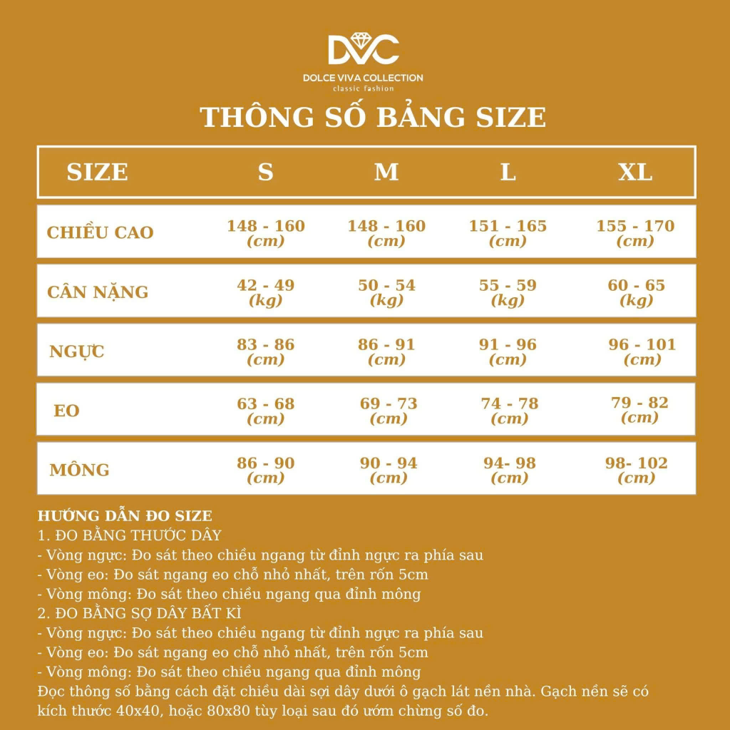 Thông số bảng size DVC